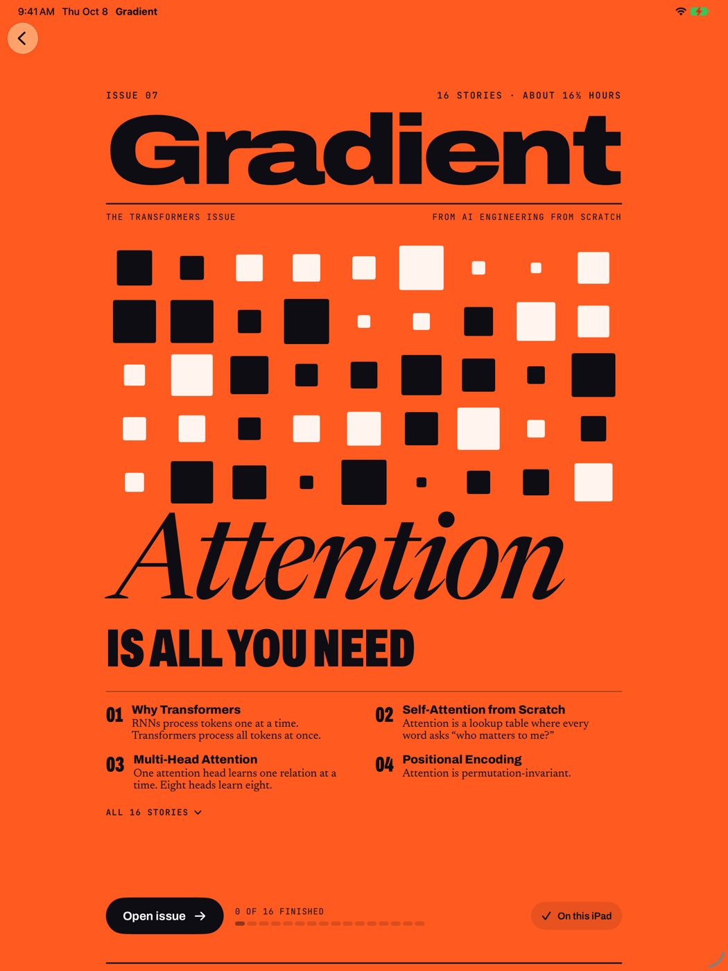 The cover of an issue of Gradient on an iPad