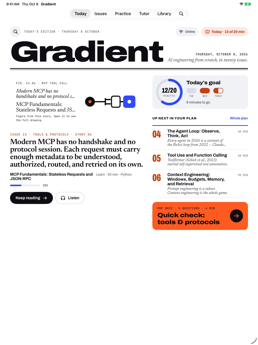 The Today screen in Gradient, showing the plan for the day